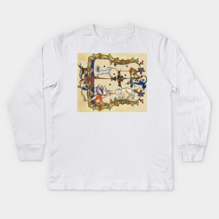 WEIRD MEDIEVAL BESTIARY ,UNICORN FIGHTING MONKEY ,DRAGON AND LION Kids Long Sleeve T-Shirt